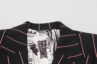 Blazer negro con rayas de viscosa y cierre de doble botonadura