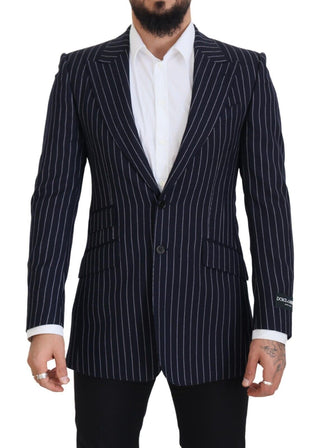 Blazer azul oscuro de lana con rayas y cierre de un solo botón