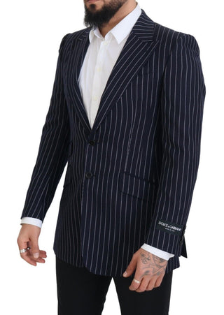 Blazer azul oscuro de lana con rayas y cierre de un solo botón