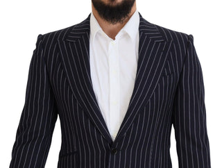 Blazer azul oscuro de lana con rayas y cierre de un solo botón