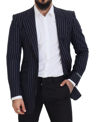 Blazer azul oscuro de lana con rayas y cierre de un solo botón