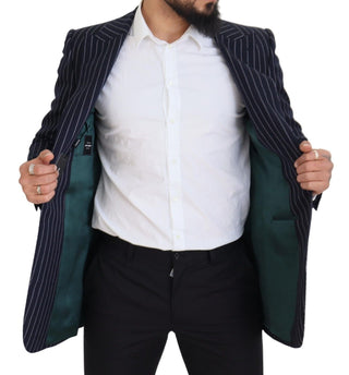 Blazer azul oscuro de lana con rayas y cierre de un solo botón