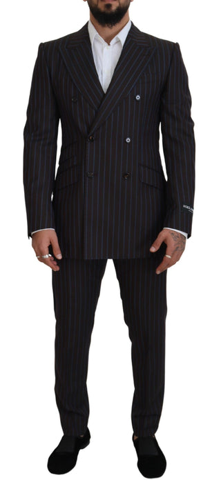 Traje formal negro de lana con rayas de dos piezas