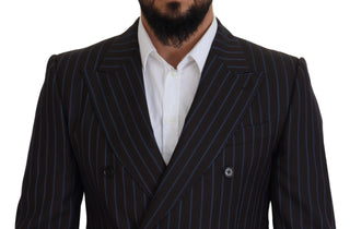 Traje formal negro de lana con rayas de dos piezas