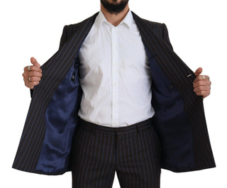 Traje formal negro de lana con rayas de dos piezas
