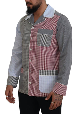 Mehrfarbiges Patchwork-Baumwollhemd mit langen Ärmeln