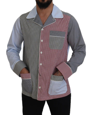 Mehrfarbiges Patchwork-Baumwollhemd mit langen Ärmeln