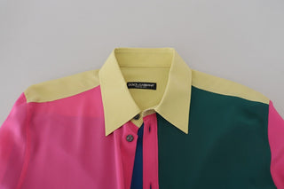 Multicolor Patchwork Silk Button Down Shirt