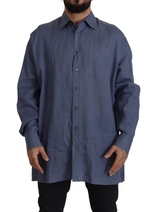 Dunkelblaues Leinen Slim Fit Hemd für Herren (formell)