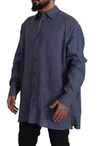 Dunkelblaues Leinen Slim Fit Hemd für Herren (formell)