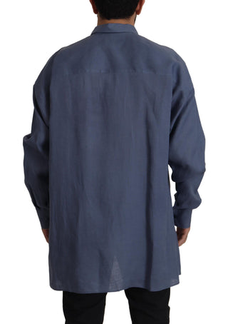 Dunkelblaues Leinen Slim Fit Hemd für Herren (formell)
