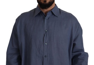 Dunkelblaues Leinen Slim Fit Hemd für Herren (formell)