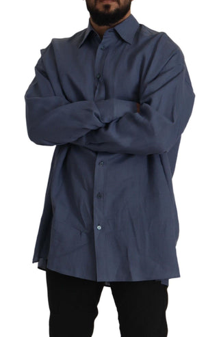 Dunkelblaues Leinen Slim Fit Hemd für Herren (formell)