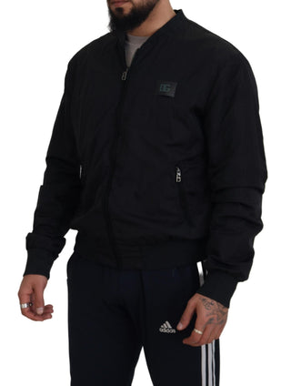 Schwarze Nylon Bomberjacke mit Logo und Reißverschluss