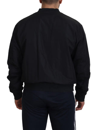 Schwarze Nylon Bomberjacke mit Logo und Reißverschluss