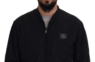 Schwarze Nylon Bomberjacke mit Logo und Reißverschluss