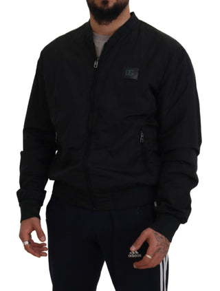 Schwarze Nylon Bomberjacke mit Logo und Reißverschluss