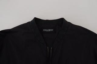 Schwarze Nylon Bomberjacke mit Logo und Reißverschluss