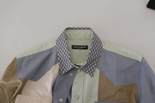 Camisa ajustada de algodón multicolor con patchwork