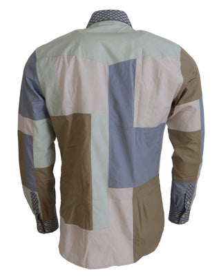 Camisa ajustada de algodón multicolor con patchwork