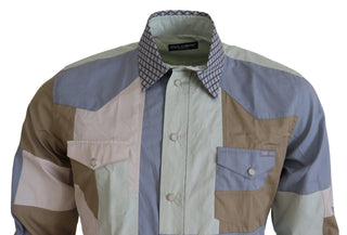 Camisa ajustada de algodón multicolor con patchwork