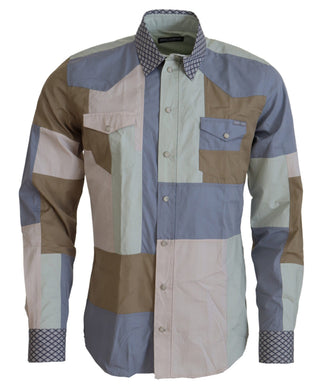 Camisa ajustada de algodón multicolor con patchwork
