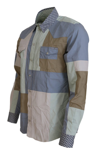 Camisa ajustada de algodón multicolor con patchwork
