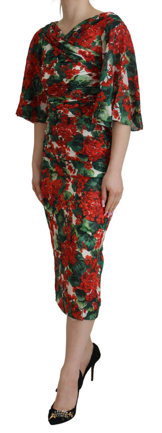 Vestido midi de seda multicolor geranio ajustado