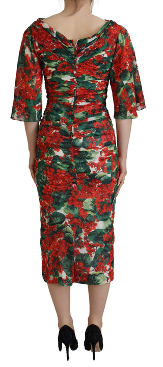 Vestido midi de seda multicolor geranio ajustado