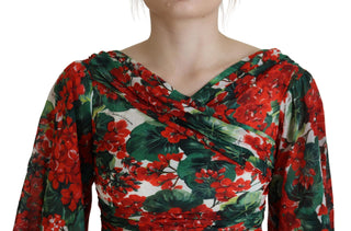Vestido midi de seda multicolor geranio ajustado