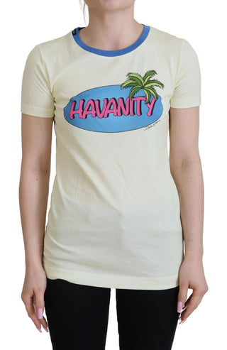 Gelbes Havanity Rundhals-T-Shirt aus Baumwolle