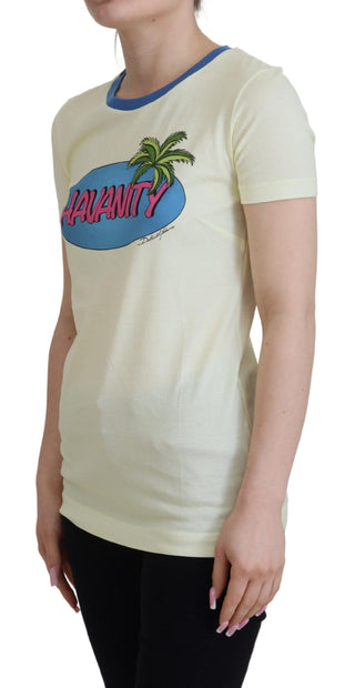 Gelbes Havanity Rundhals-T-Shirt aus Baumwolle