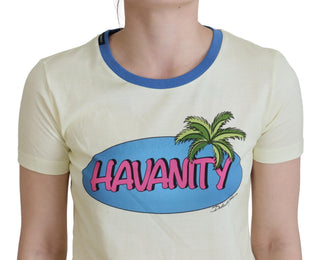 Gelbes Havanity Rundhals-T-Shirt aus Baumwolle
