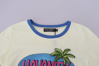 Gelbes Havanity Rundhals-T-Shirt aus Baumwolle