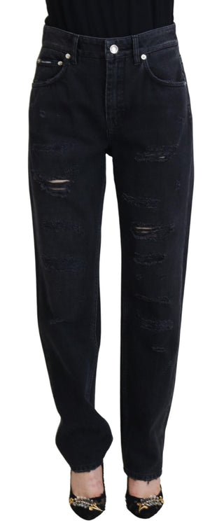 Schwarze High-Waist Jeans aus zerrissenem Baumwolldenim