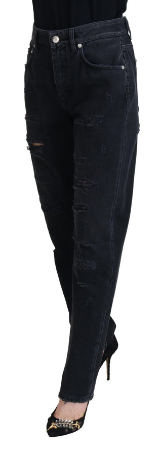 Schwarze High-Waist Jeans aus zerrissenem Baumwolldenim