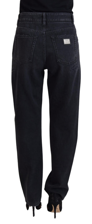 Schwarze High-Waist Jeans aus zerrissenem Baumwolldenim