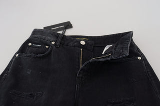 Schwarze High-Waist Jeans aus zerrissenem Baumwolldenim