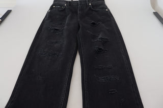 Schwarze High-Waist Jeans aus zerrissenem Baumwolldenim