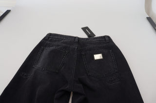 Schwarze High-Waist Jeans aus zerrissenem Baumwolldenim
