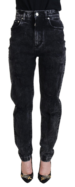 Schwarze High Waist Jeans aus gewaschener Baumwolle