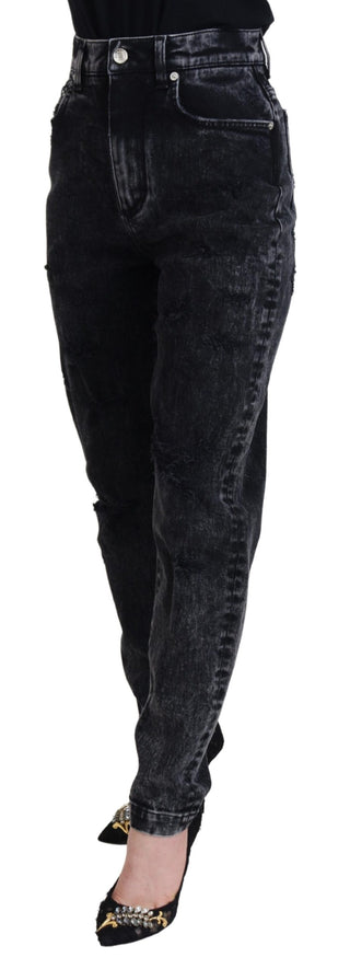 Schwarze High Waist Jeans aus gewaschener Baumwolle