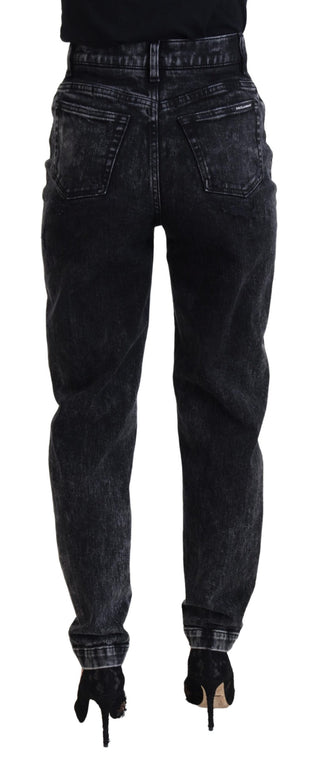 Schwarze High Waist Jeans aus gewaschener Baumwolle