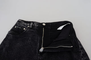 Schwarze High Waist Jeans aus gewaschener Baumwolle