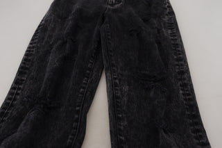Schwarze High Waist Jeans aus gewaschener Baumwolle