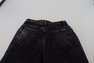 Schwarze High Waist Jeans aus gewaschener Baumwolle