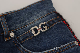 Blue Checkered Back Skinny Denim Jeans