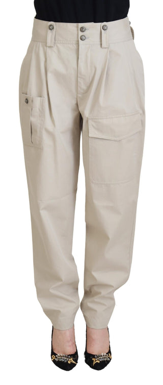 Beige Baumwoll-Cargohose für Damen