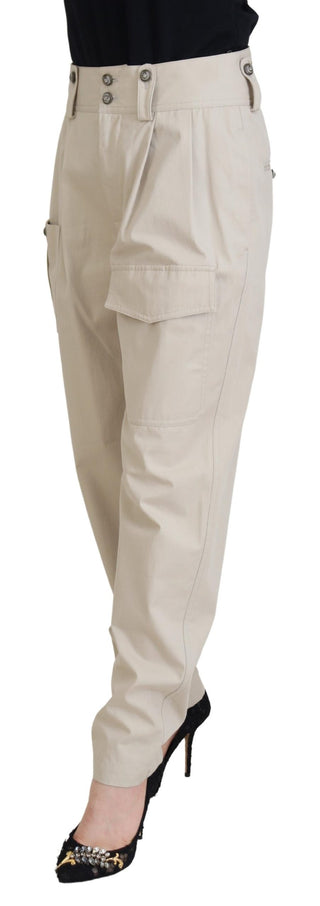 Beige Baumwoll-Cargohose für Damen