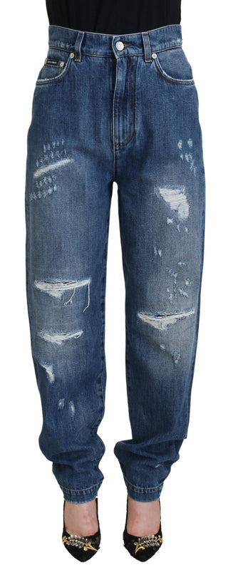 Jeans de mezclilla azul lavado de algodón con desgastados